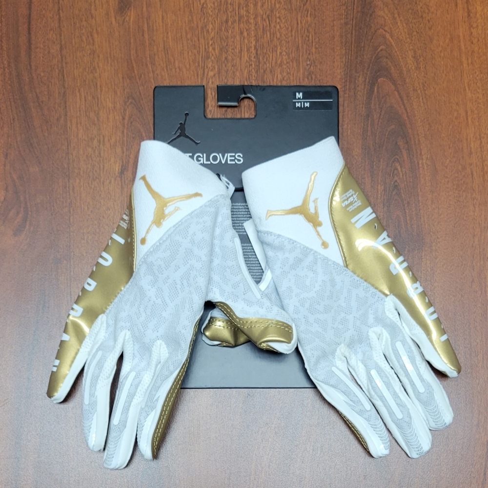 Nike Jordan Vapor Knit 4.0 Metallic Gold Football Receiver Gloves  Size M